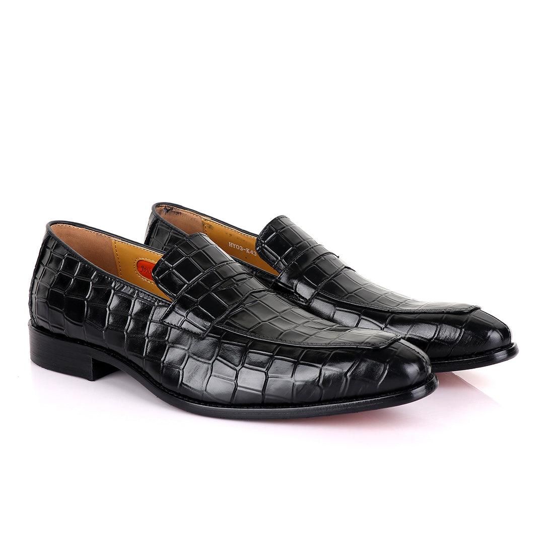 John Mendson Black Croc Leather Shoe - Obeezi