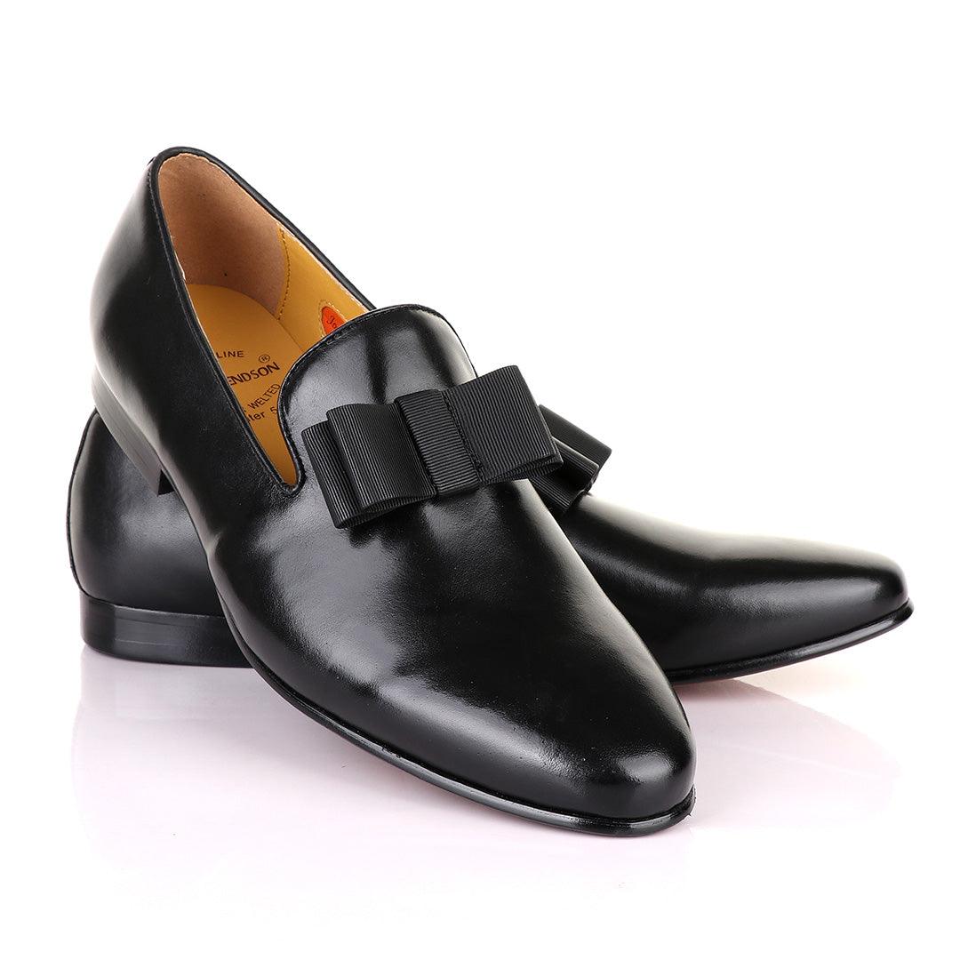 John Mendson Black Leather With Bow Loafers - Obeezi