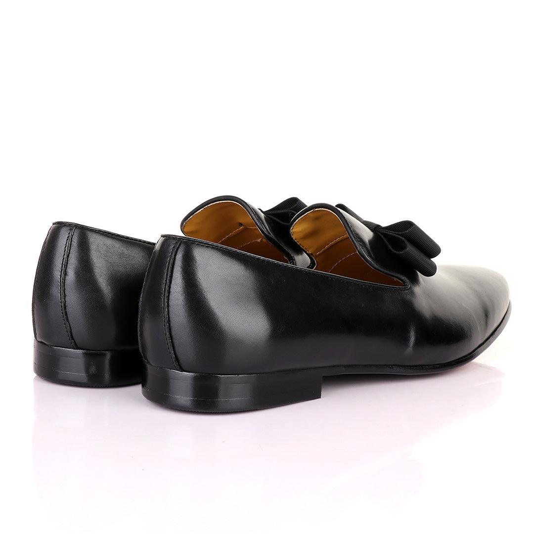 John Mendson Black Leather With Bow Loafers - Obeezi
