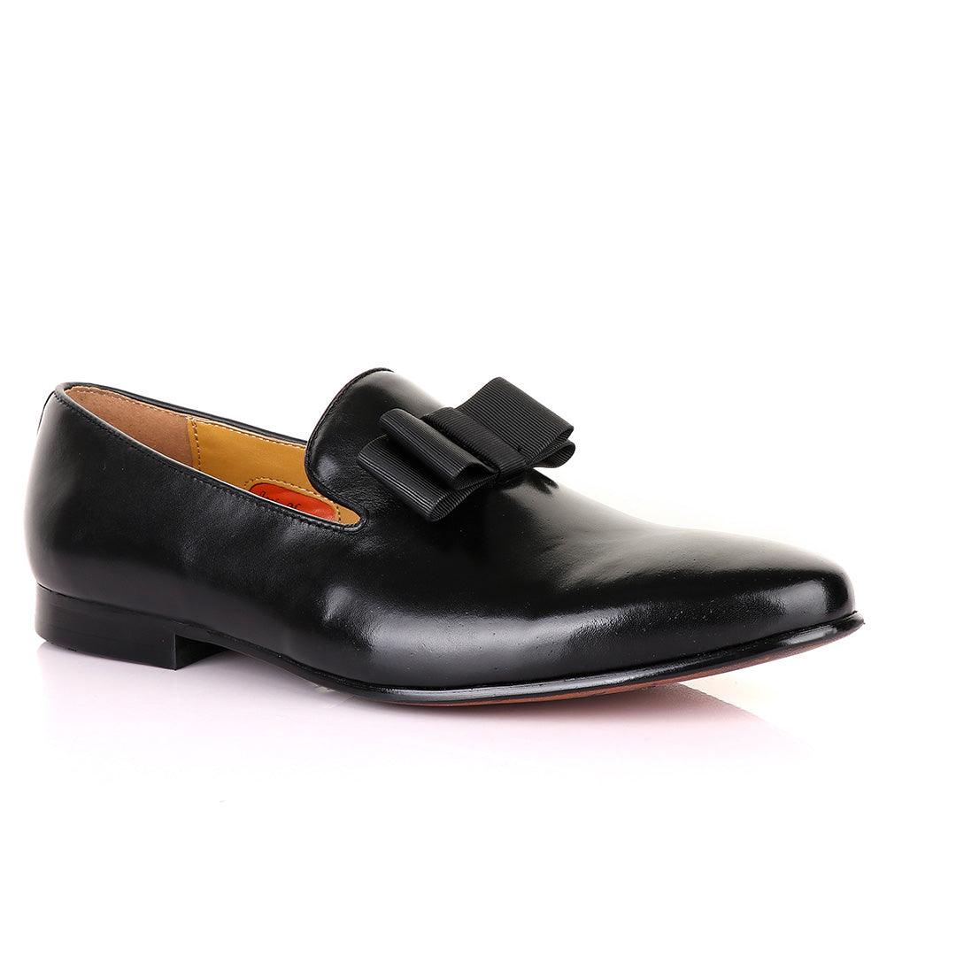 John Mendson Black Leather With Bow Loafers - Obeezi