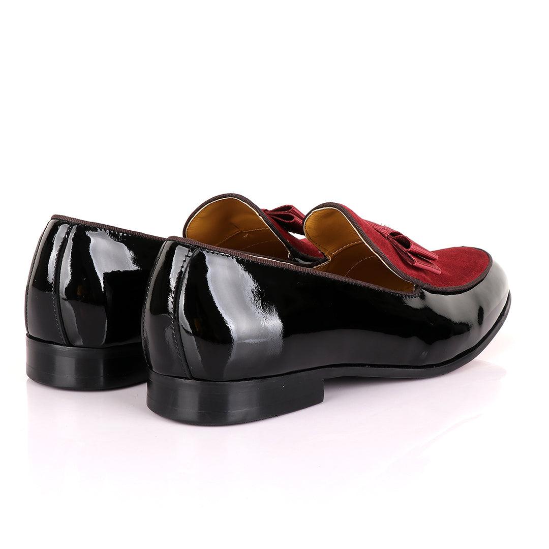 John Mendson Black Patent Bow With Wine Suede Loafers - Obeezi
