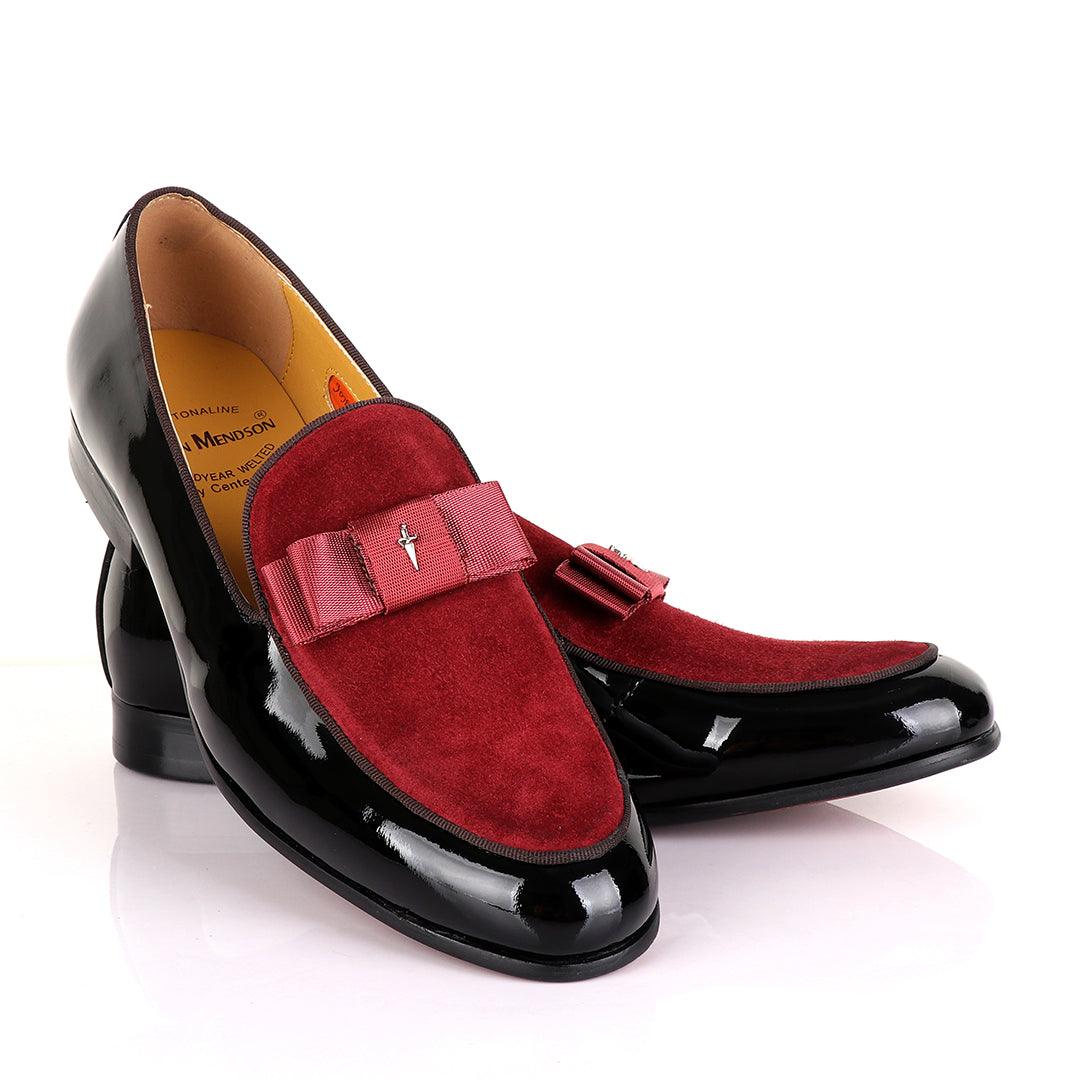 John Mendson Black Patent Bow With Wine Suede Loafers - Obeezi