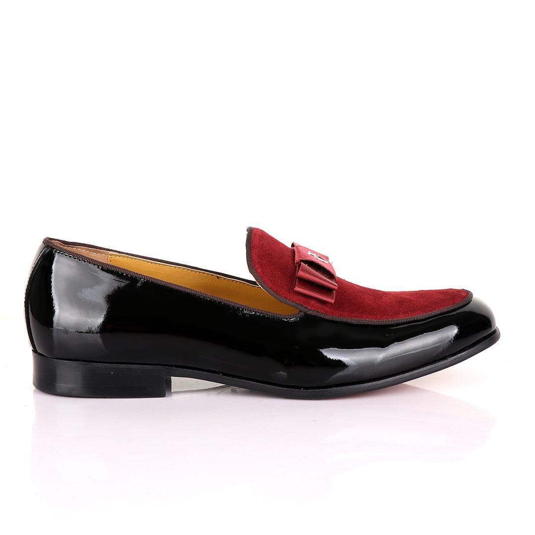 John Mendson Black Patent Bow With Wine Suede Loafers - Obeezi