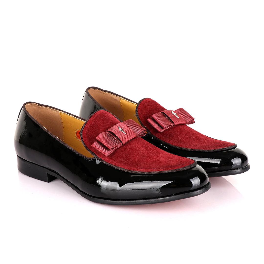 John Mendson Black Patent Bow With Wine Suede Loafers - Obeezi