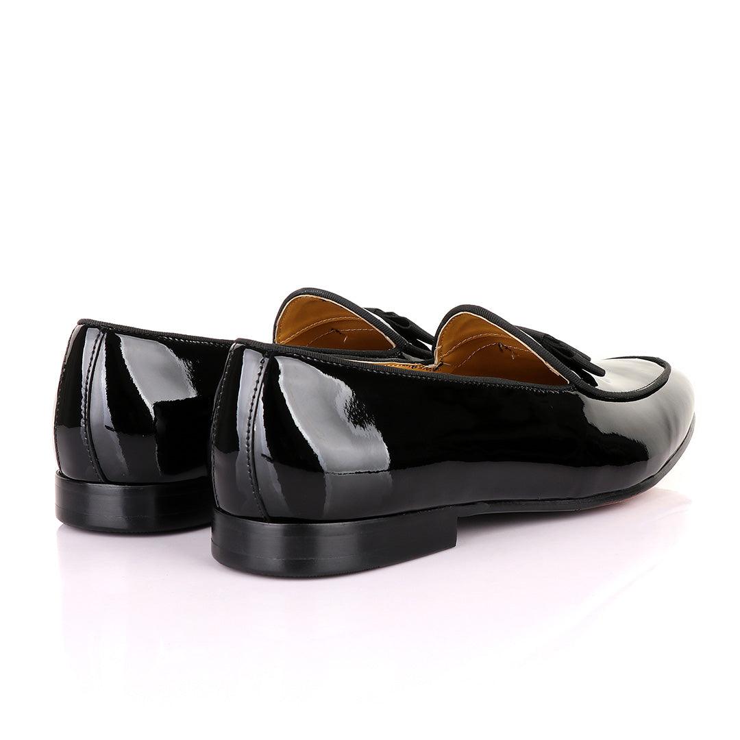 John Mendson Black Patent Wetlips Bow Loafers Shoe - Obeezi