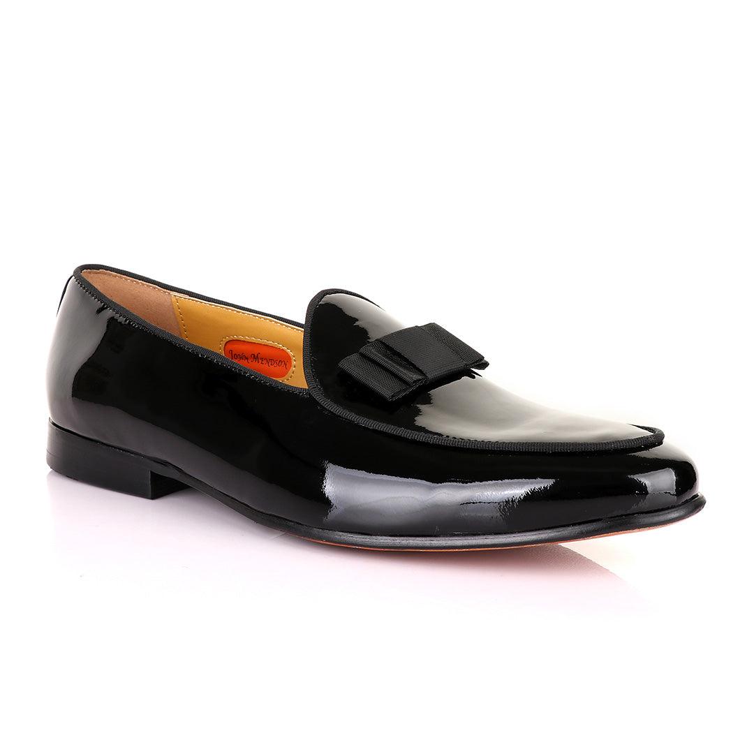 John Mendson Black Patent Wetlips Bow Loafers Shoe - Obeezi