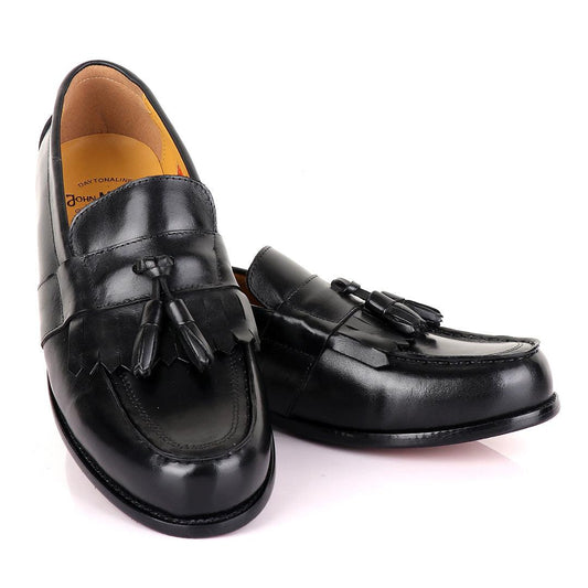 John Mendson Black Tassel Leather Loafers - Obeezi