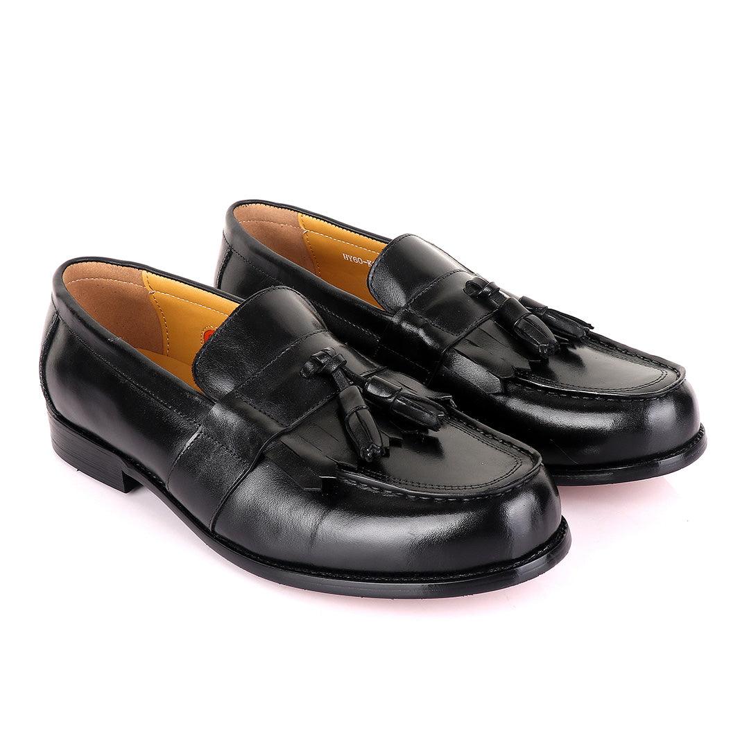 John Mendson Black Tassel Leather Loafers - Obeezi