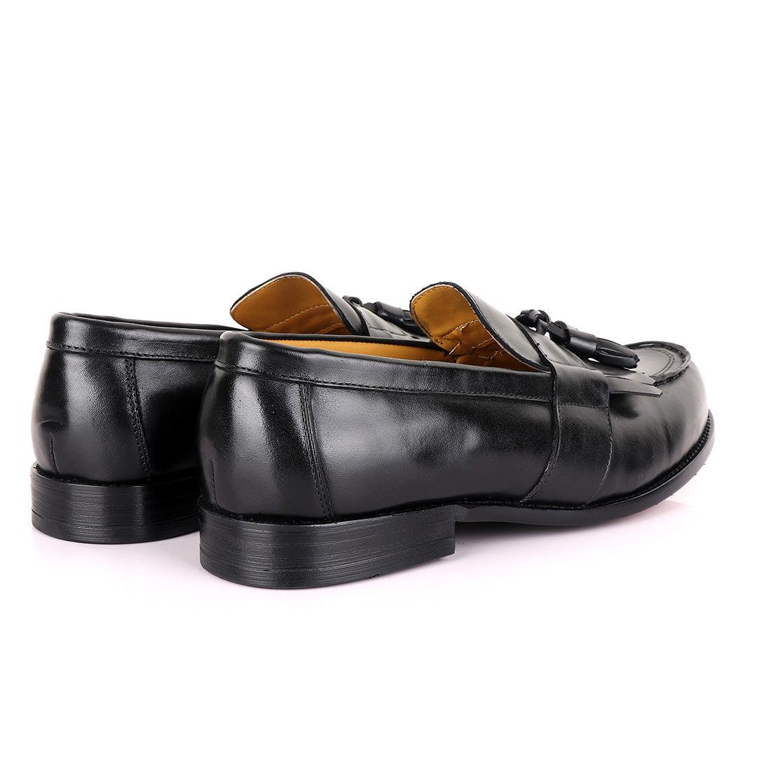 John Mendson Black Tassel Leather Loafers - Obeezi