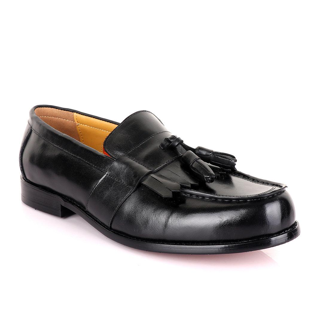 John Mendson Black Tassel Leather Loafers - Obeezi