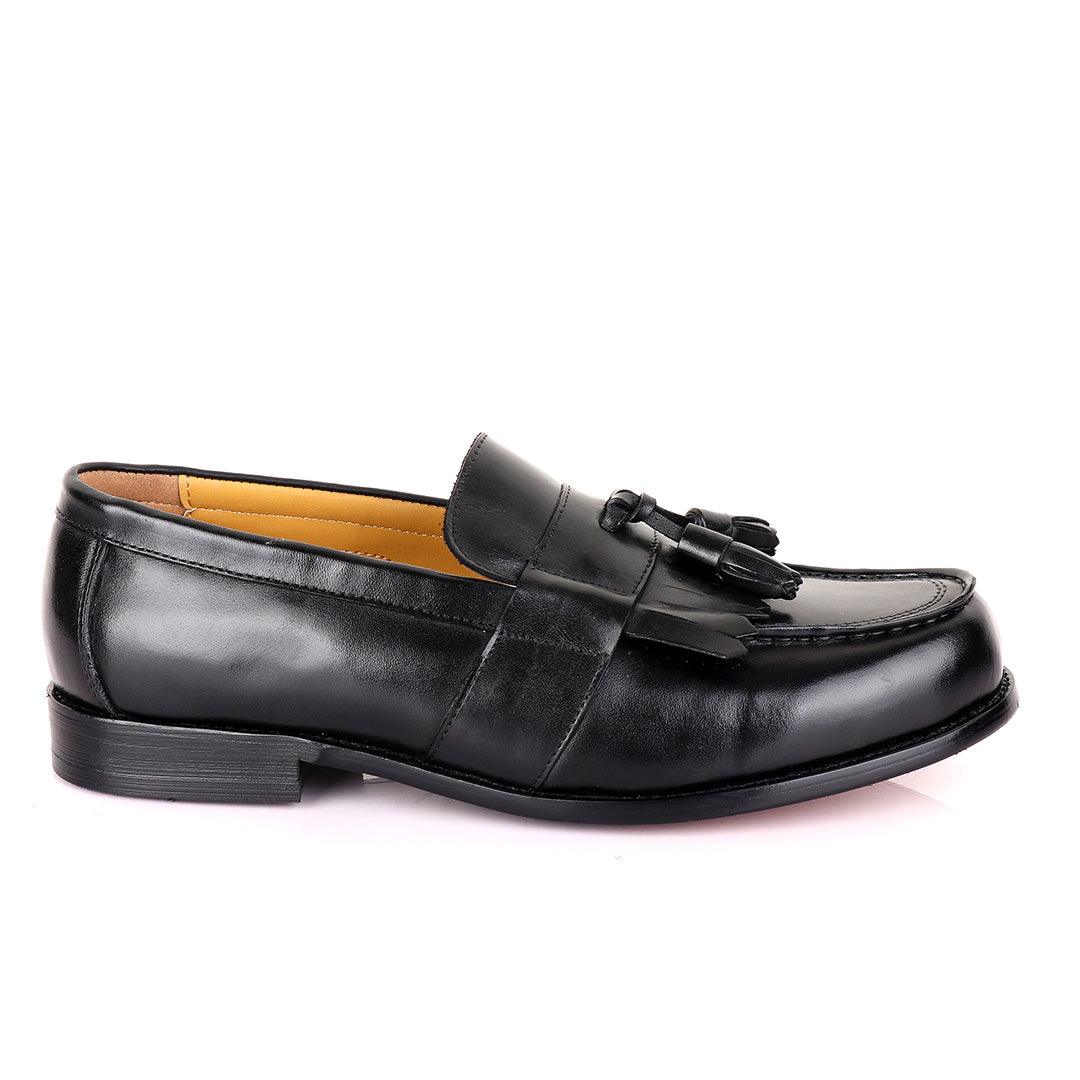 John Mendson Black Tassel Leather Loafers - Obeezi