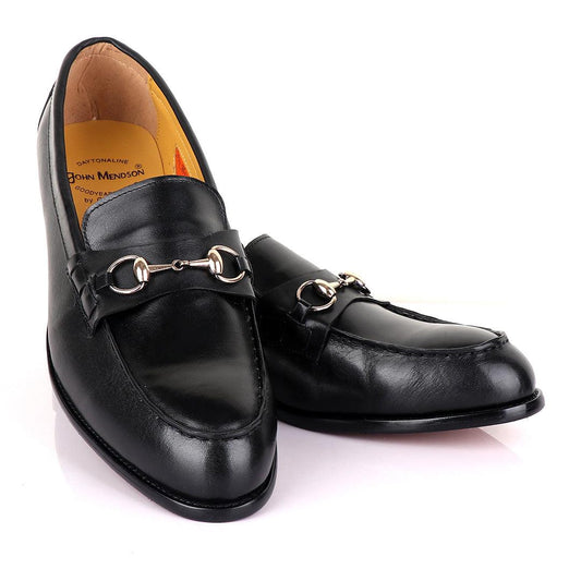 John Mendson Black With Chain Leather Loafers - Obeezi