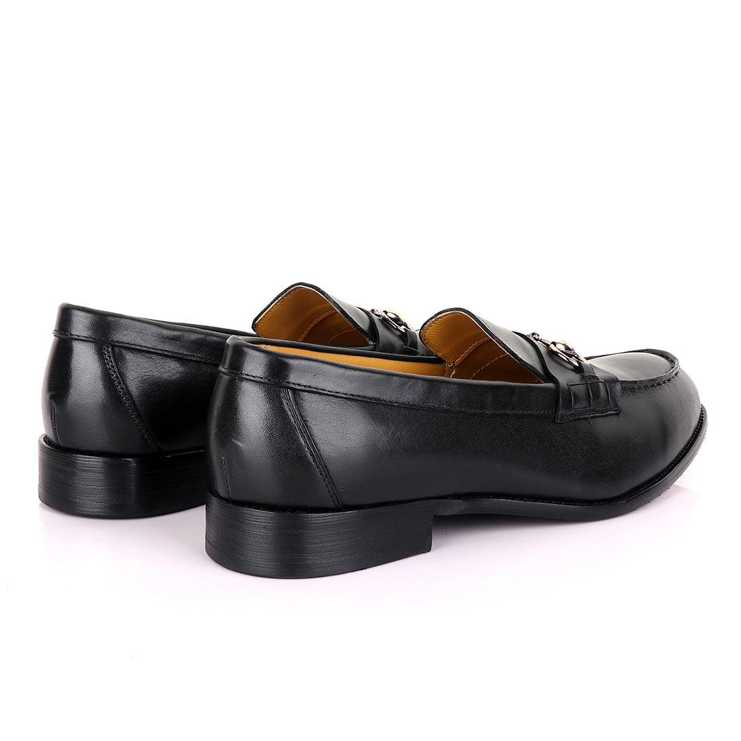 John Mendson Black With Chain Leather Loafers - Obeezi