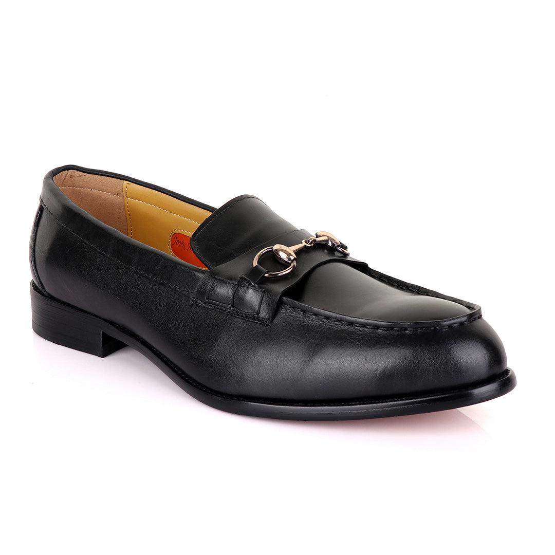 John Mendson Black With Chain Leather Loafers - Obeezi