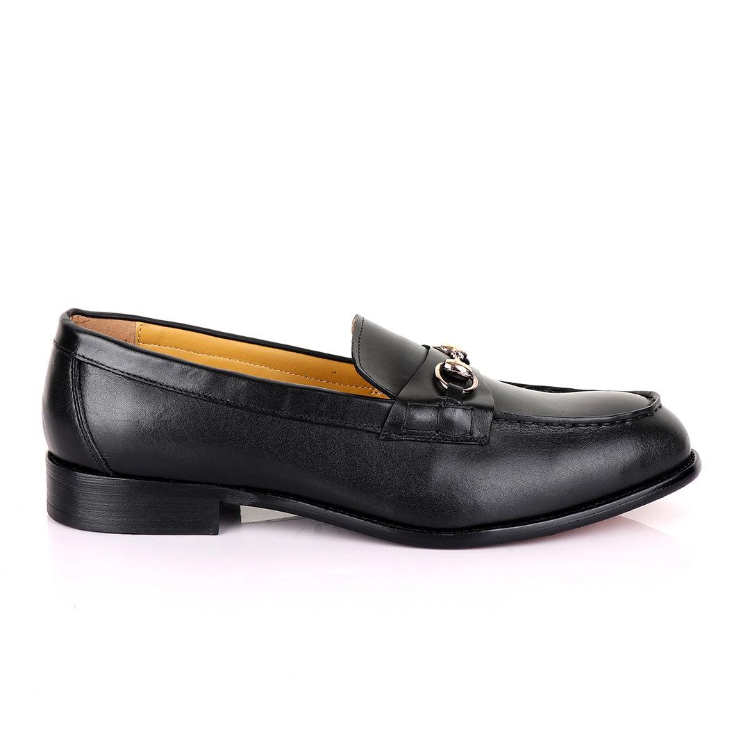 John Mendson Black With Chain Leather Loafers - Obeezi