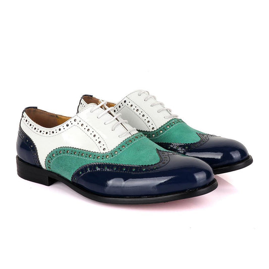 John Mendson Blue Green Suede White Oxford Shoe - Obeezi
