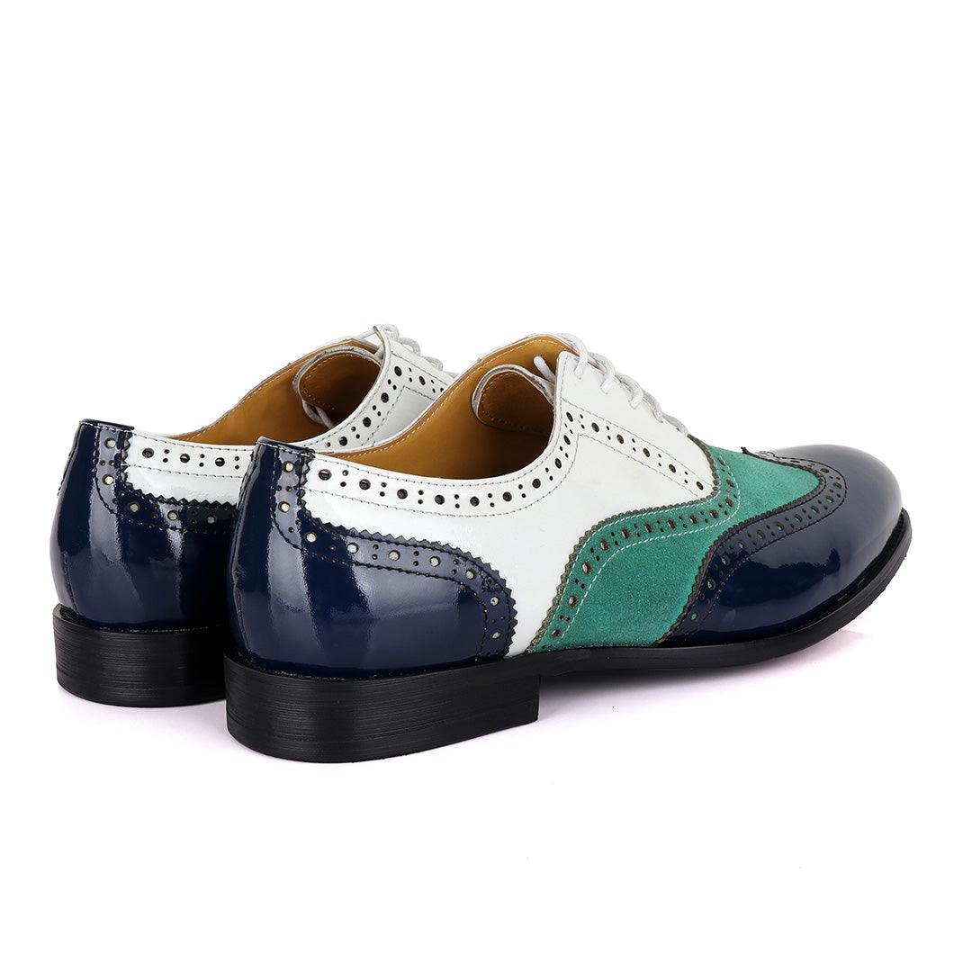 John Mendson Blue Green Suede White Oxford Shoe - Obeezi