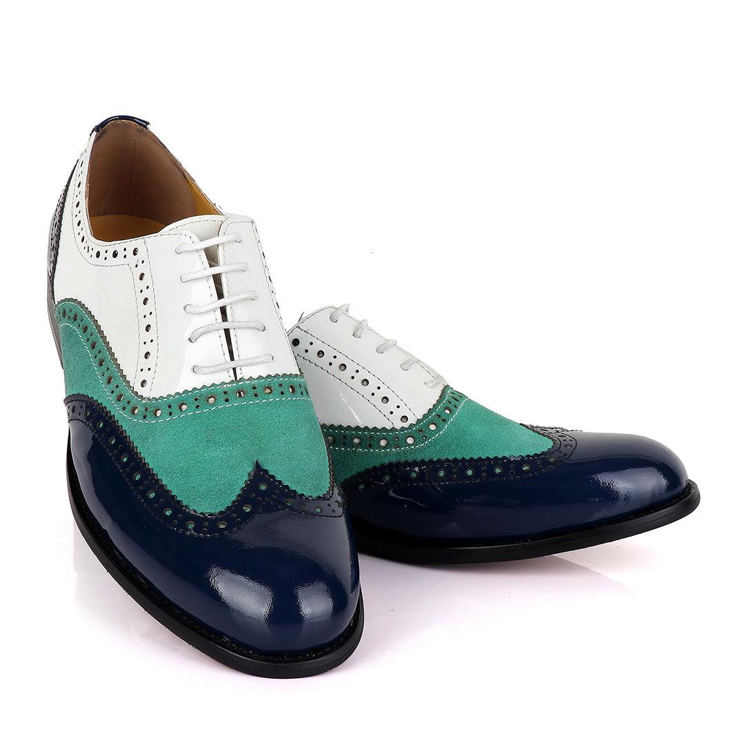 John Mendson Blue Green Suede White Oxford Shoe - Obeezi