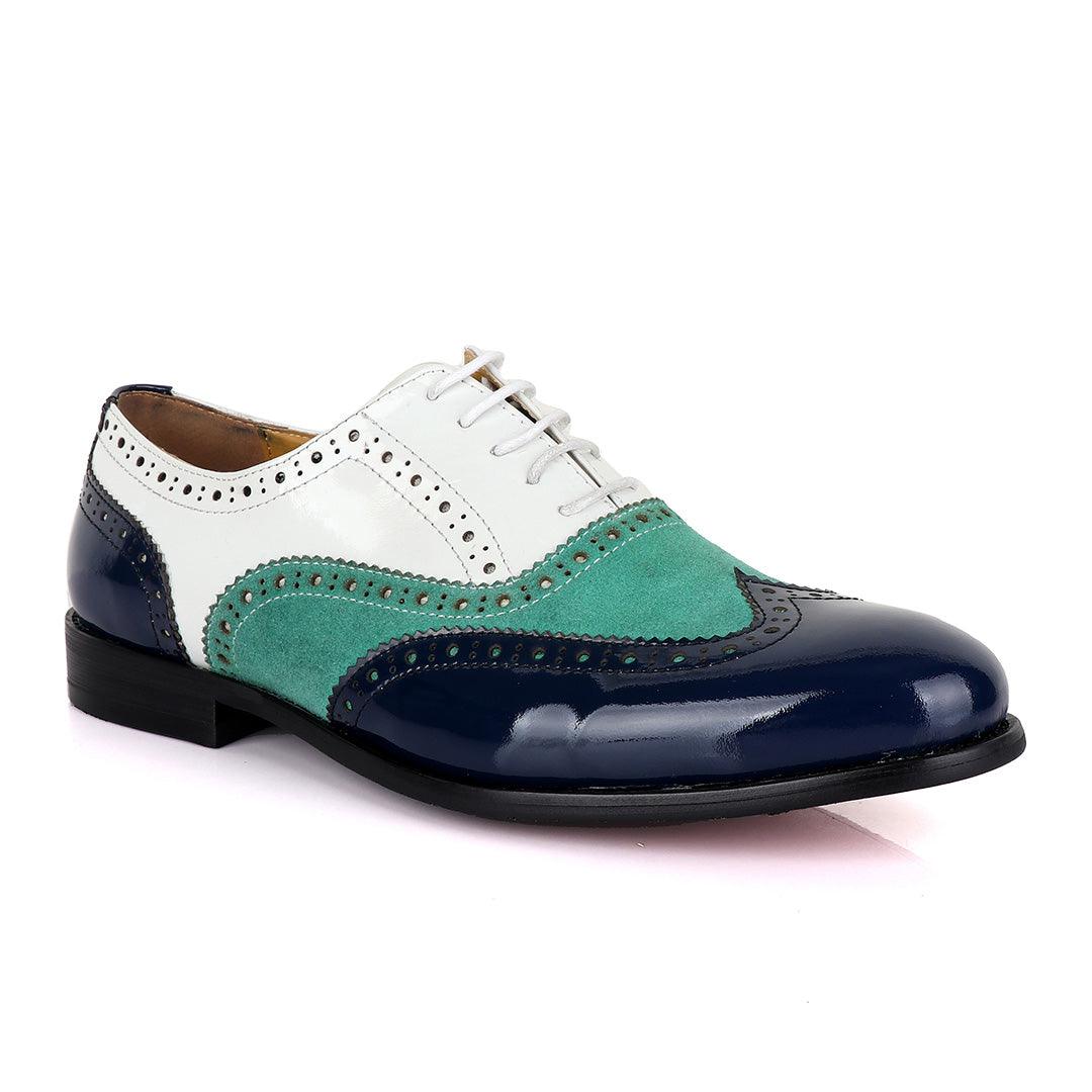 John Mendson Blue Green Suede White Oxford Shoe - Obeezi