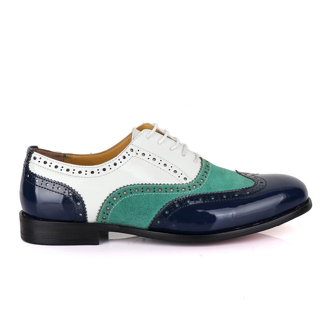 John Mendson Blue Green Suede White Oxford Shoe - Obeezi