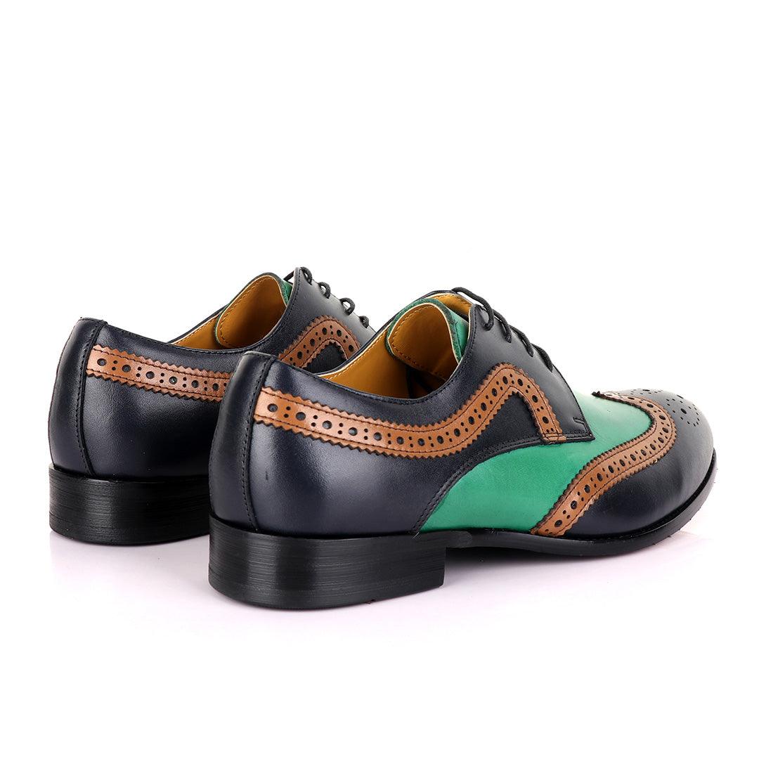 John Mendson Blue Green With Brown Oxford Shoe - Obeezi