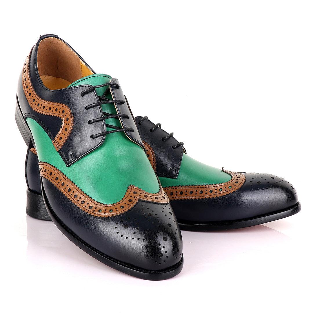 John Mendson Blue Green With Brown Oxford Shoe - Obeezi