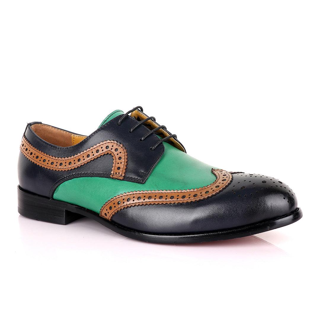 John Mendson Blue Green With Brown Oxford Shoe - Obeezi