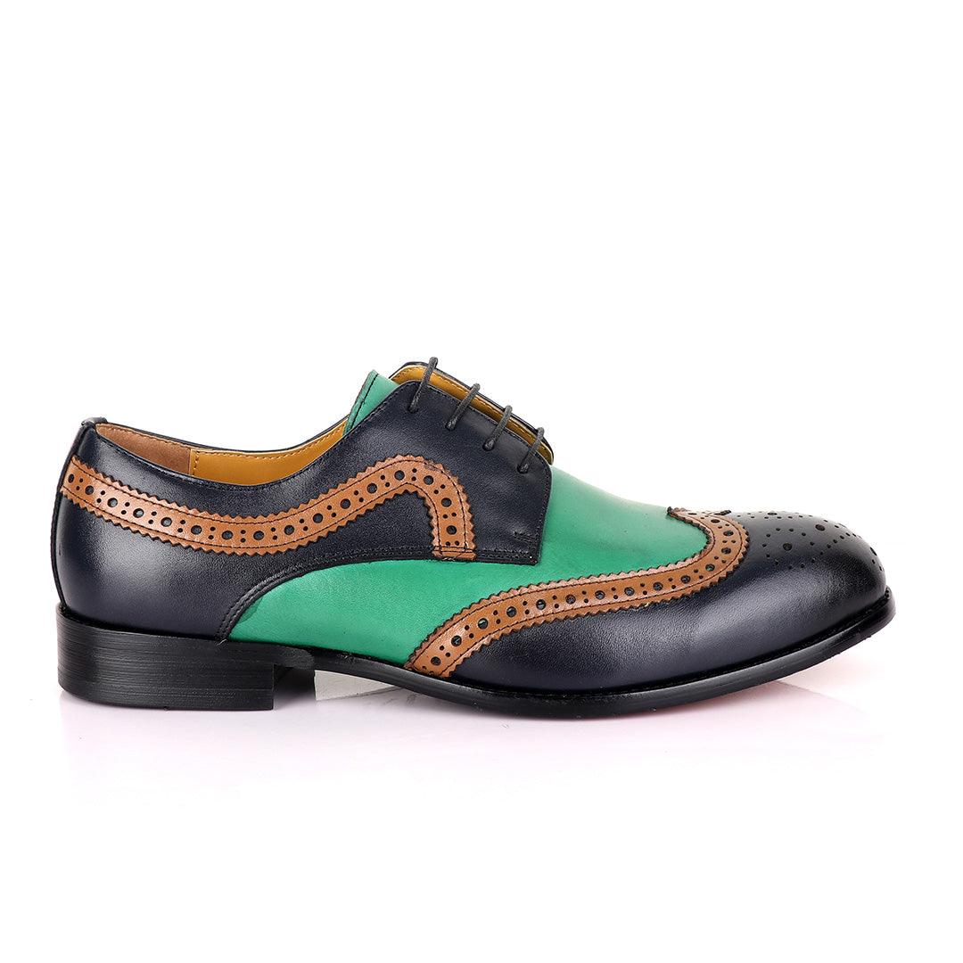 John Mendson Blue Green With Brown Oxford Shoe - Obeezi
