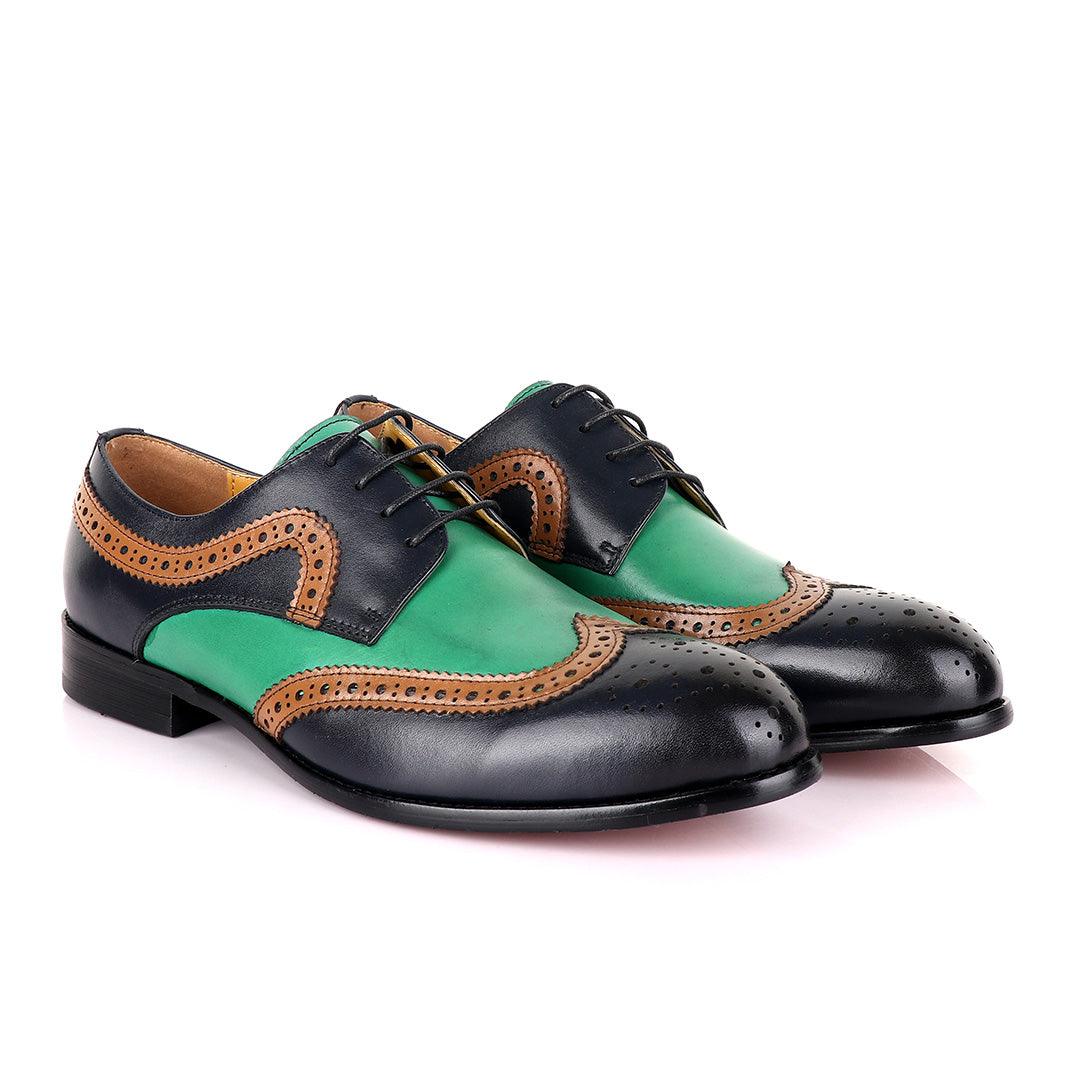 John Mendson Blue Green With Brown Oxford Shoe - Obeezi