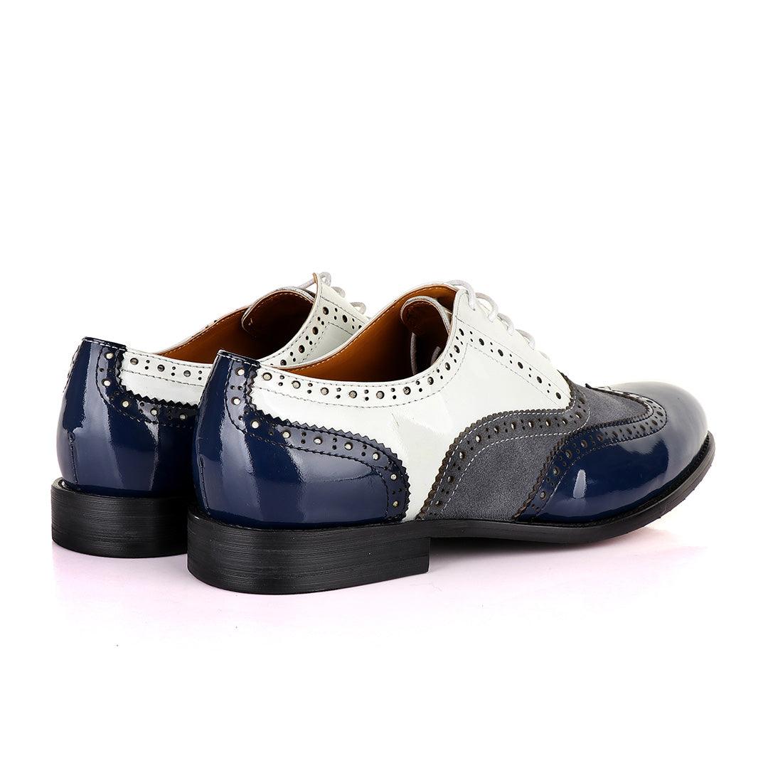 John Mendson Blue White And Grey Oxford Lace up Wet Lips and Suede Shoe. - Obeezi