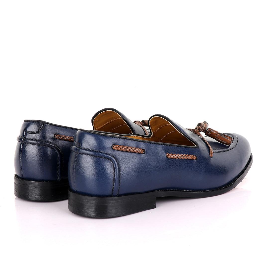 John Mendson Blue with Brown Tassel Loafers - Obeezi