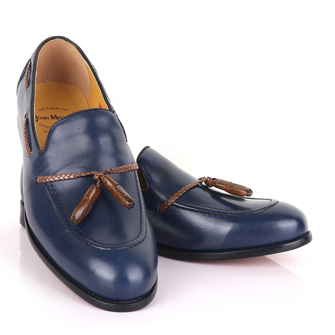John Mendson Blue with Brown Tassel Loafers - Obeezi