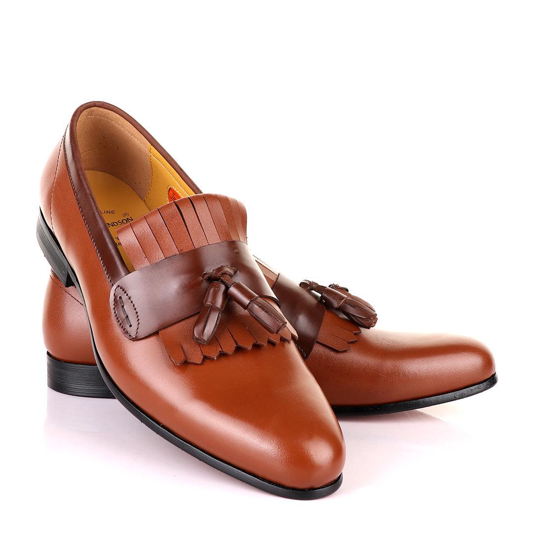 John Mendson Brown Leather Tassel Loafers - Obeezi