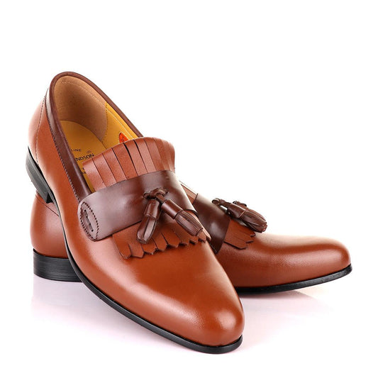 John Mendson Brown Leather Tassel Loafers - Obeezi