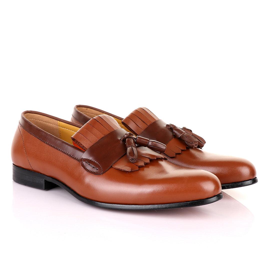 John Mendson Brown Leather Tassel Loafers - Obeezi