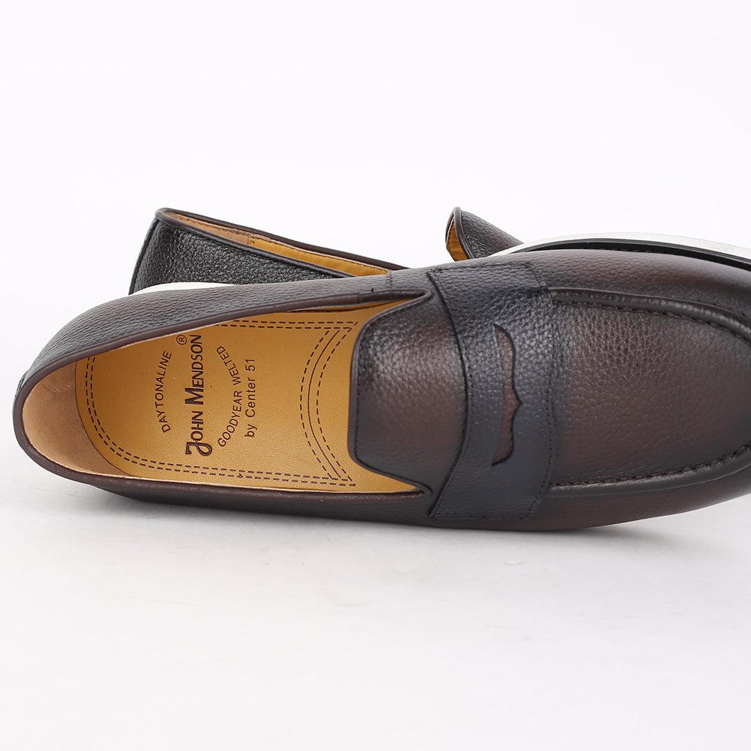 John Mendson Classic Coffee Leather Shoe With White Solid Sole - Obeezi.com