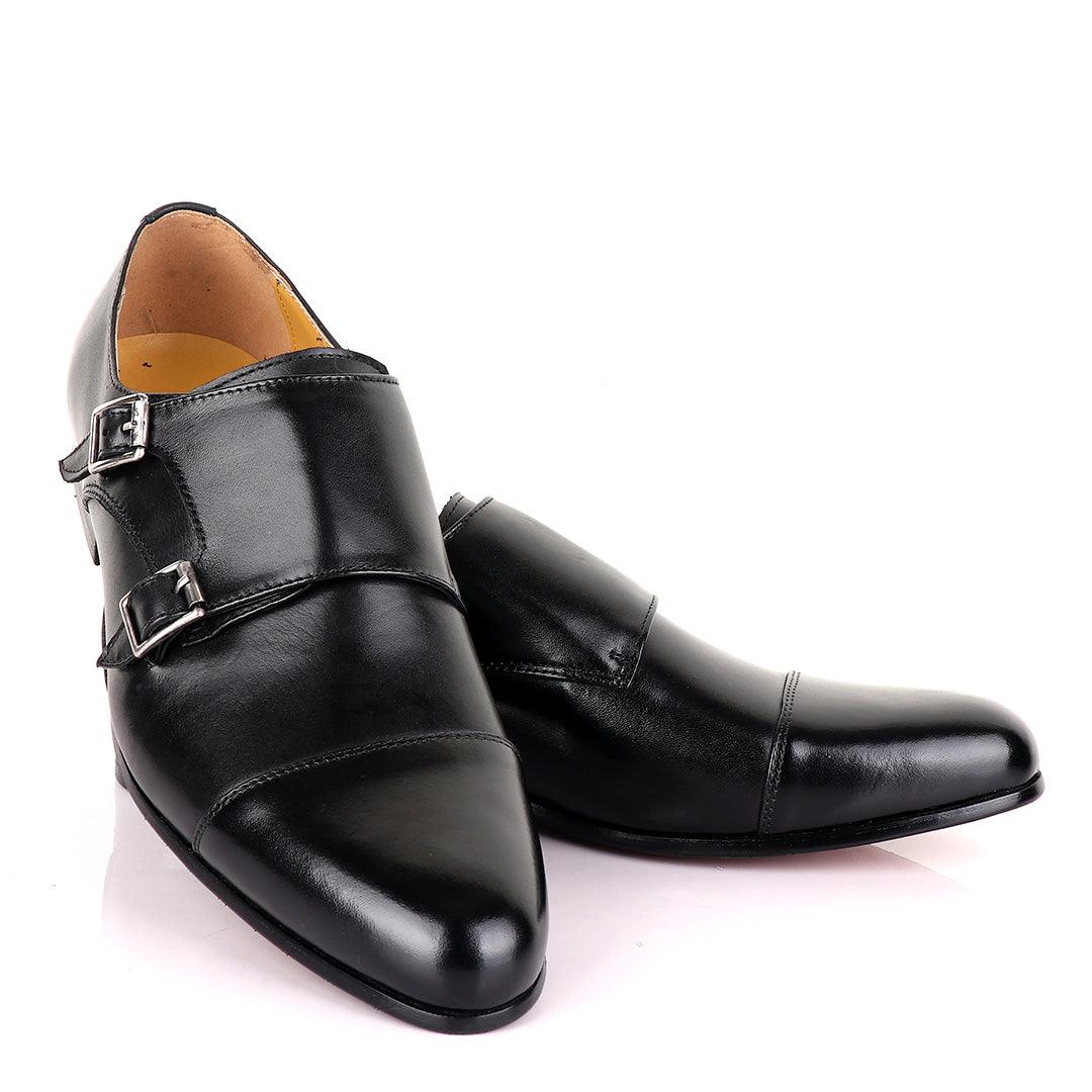 John Mendson Classic Double Strap Black Leather Shoe - Obeezi