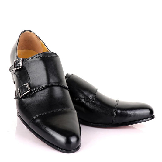 John Mendson Classic Double Strap Black Leather Shoe - Obeezi