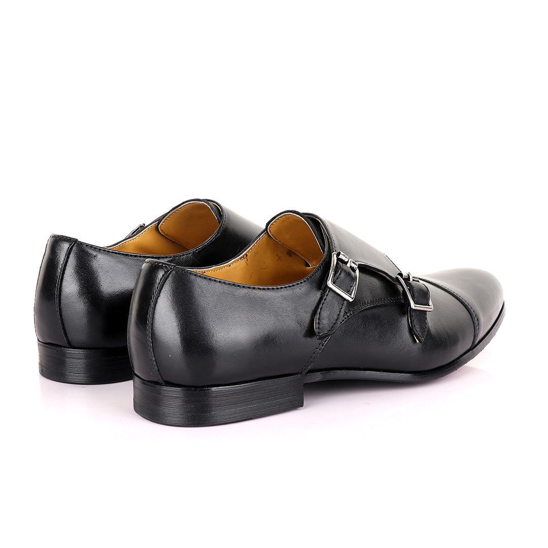 John Mendson Classic Double Strap Black Leather Shoe - Obeezi