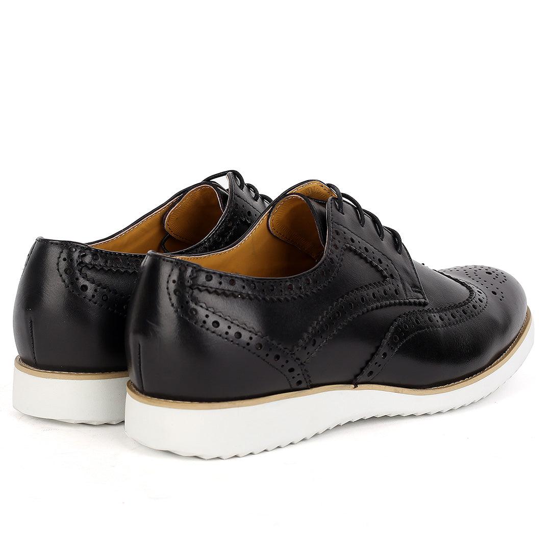 John Mendson Classic Men's Black Perforated Designed With Solid White Sole - Obeezi.com
