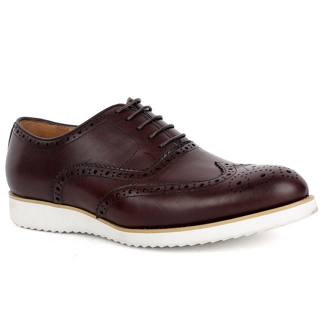 John Mendson Classic Men's Brown Perforated Designed Shoe With Solid White Sole - Obeezi.com