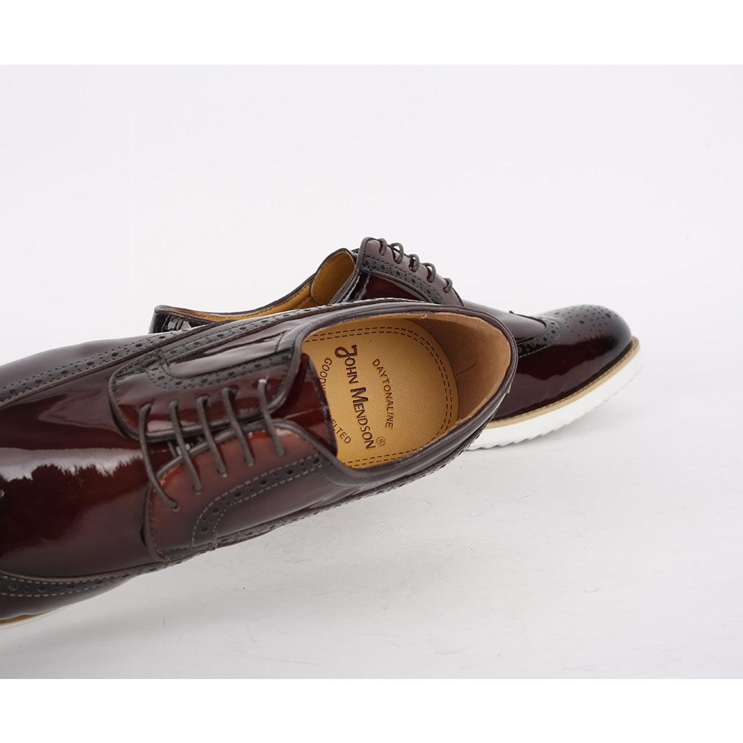 John Mendson Classic Men's Coffee Glossy Perforated Designed Shoe With Solid White Sole - Obeezi.com
