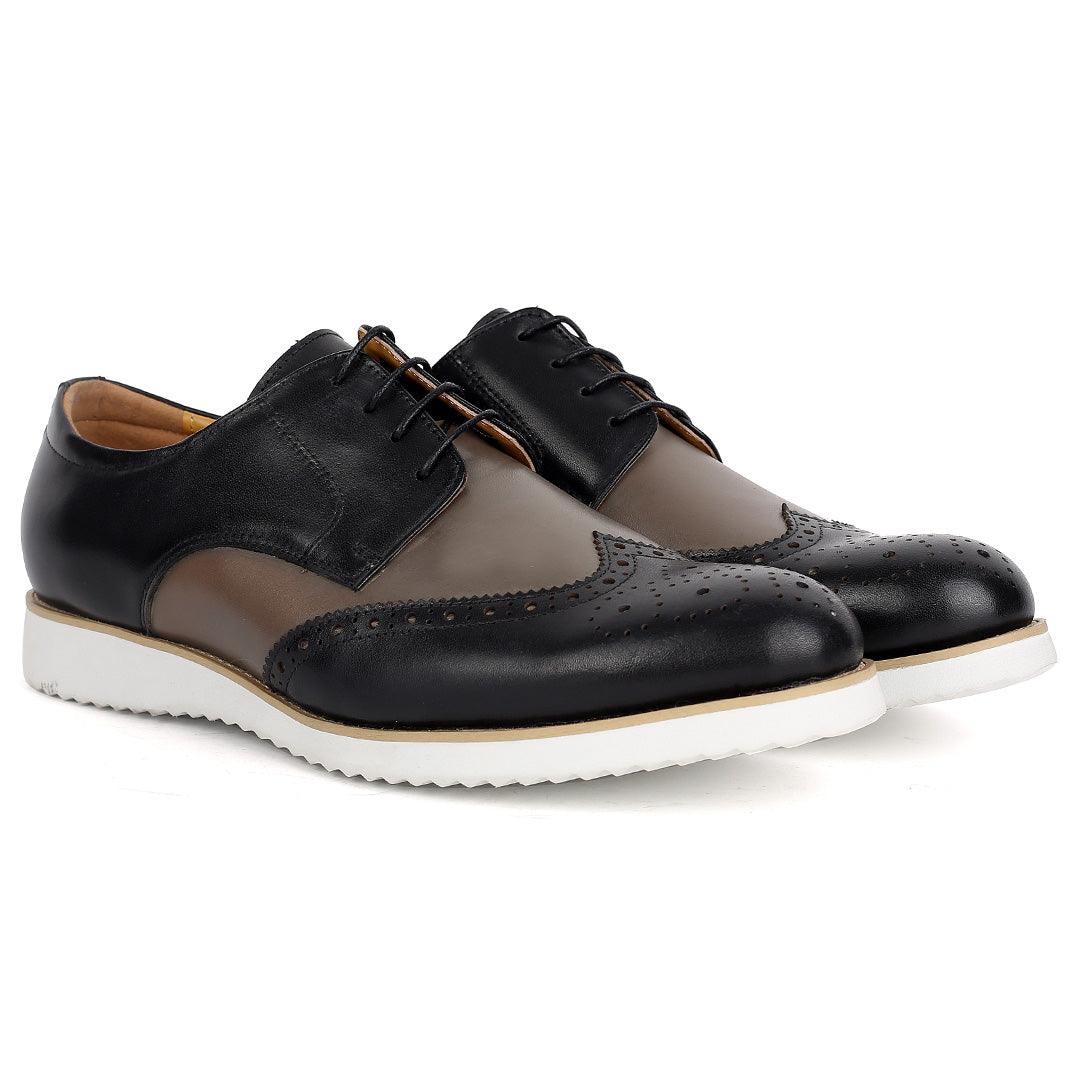 John Mendson Classic Men's Navy-Blue and Grey Perforated Designed Shoe - Obeezi.com