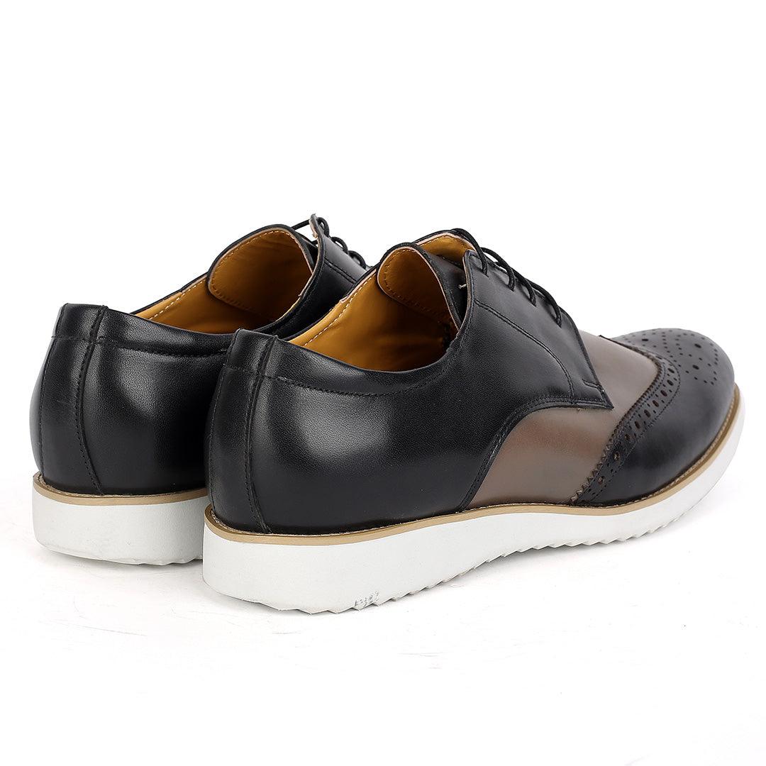 John Mendson Classic Men's Navy-Blue and Grey Perforated Designed Shoe - Obeezi.com