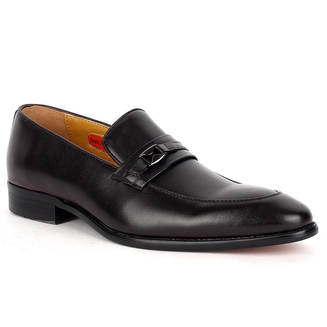 John Mendson Classic Plain BLack Leather Shoe With Black Belt Design - Obeezi.com