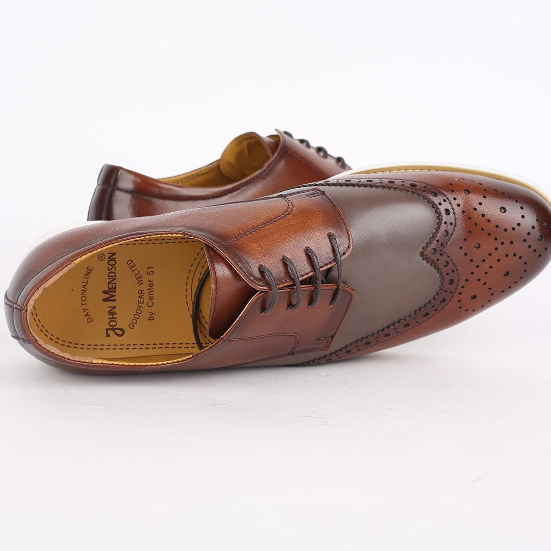 John Mendson Classy Men's Brown Perforated Designed Shoe With Solid White Sole - Obeezi.com