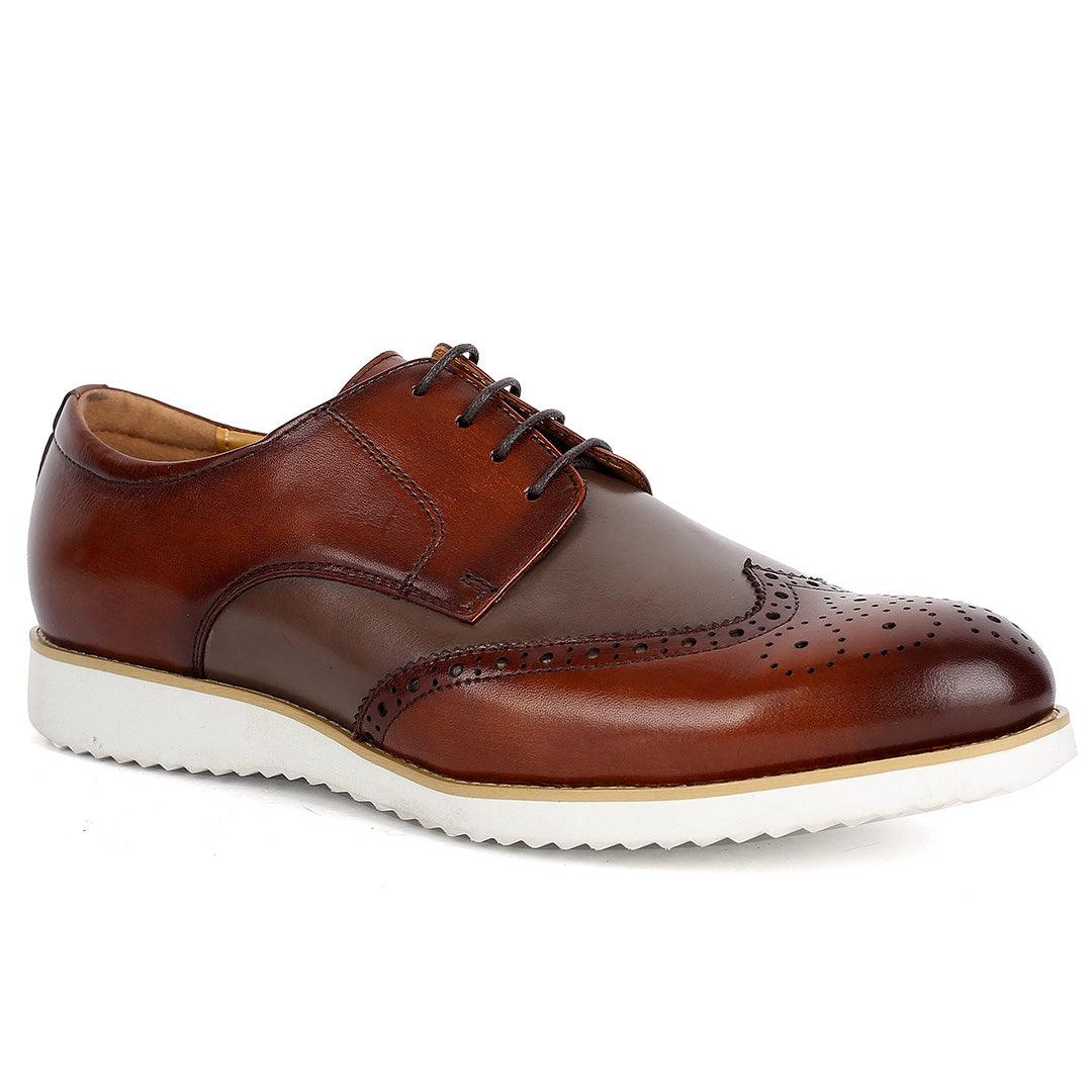 John Mendson Classy Men's Brown Perforated Designed Shoe With Solid White Sole - Obeezi.com