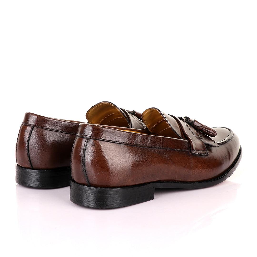 John Mendson Coffee Brown Leather Tassel Loafers - Obeezi