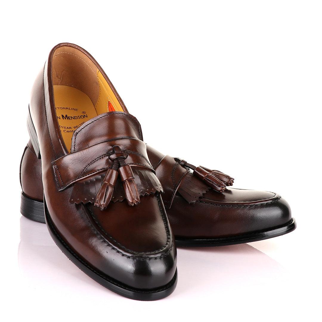 John Mendson Coffee Brown Leather Tassel Loafers - Obeezi