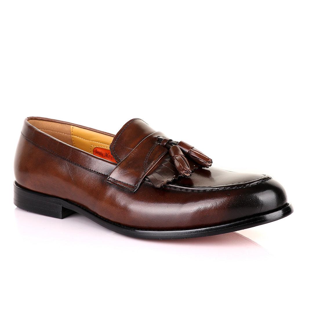 John Mendson Coffee Brown Leather Tassel Loafers - Obeezi